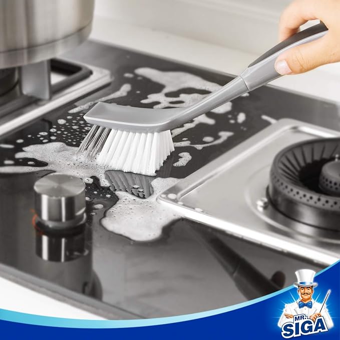 MR.SIGA Dish Brush with Non Slip Handle Built-in Scraper, Scrub Brush - Image 5