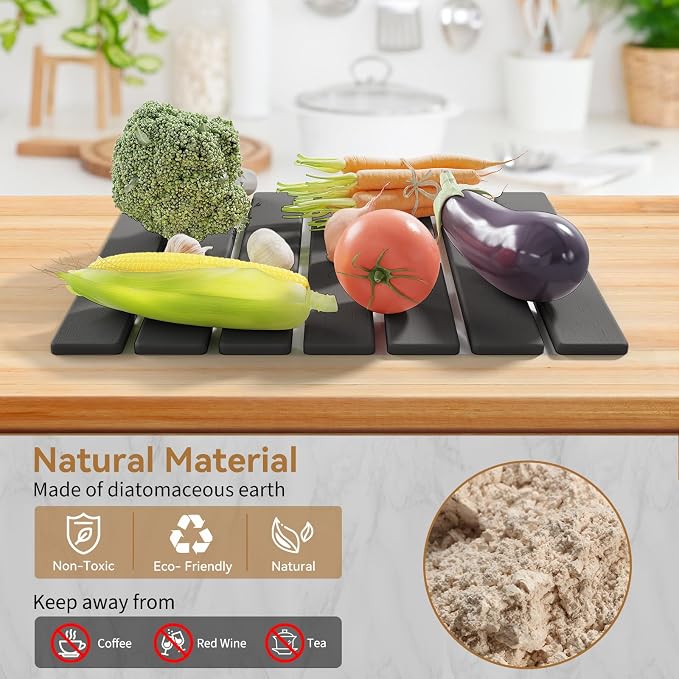Stone Dish Drying Mat for Kitchen Counter, 15.5''x11.8'' Foldable Quick Dry - Image 5