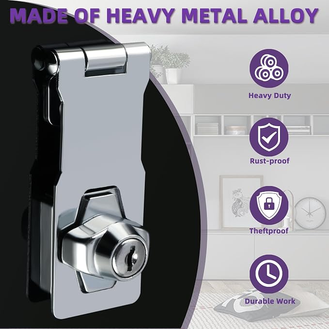 Alise Keyed Hasp Lock, 4 Inch Safety Packlock Clasp Hasp Lock Latch - Image 2