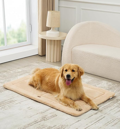 MADE 4 PETS Dog Crate Pad Bed for Extra Large Dogs, Washable & Reversible, Anti-Slip Kennel Mat for Cozy Sleeping, Soft Fluffy Dog Bed for Indoor & Outdoor Use, 48"x30", Khaki