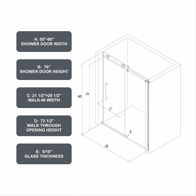 Favfurish 55"-60" W x 76" H Single Sliding Shower Door - Image 5