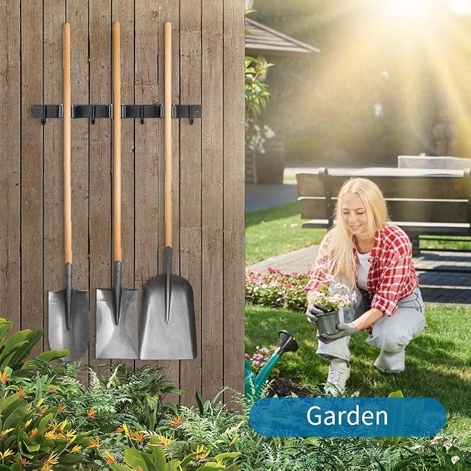 2 Pack Broom Hanger and Mop Holder, Heavy Duty Garden Tool Organizer Rack Rake - Image 5