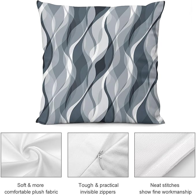 Blue Throw Pillow Covers Modern Abstract Blue and Grey Striped Decorations for Bedroom Living Room Farmhouse Sofa Pillows Bed Couch 20x20 Inch