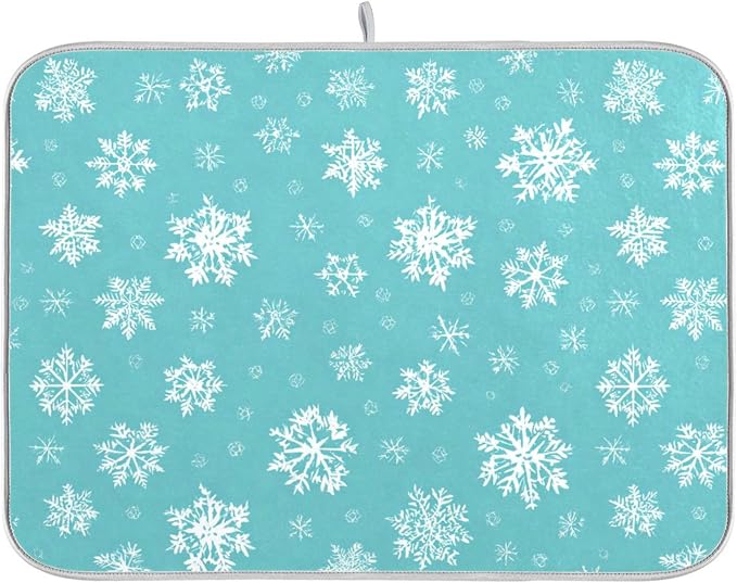 Winter Snowflake Turquoise Dish Drying Mat by Wamika