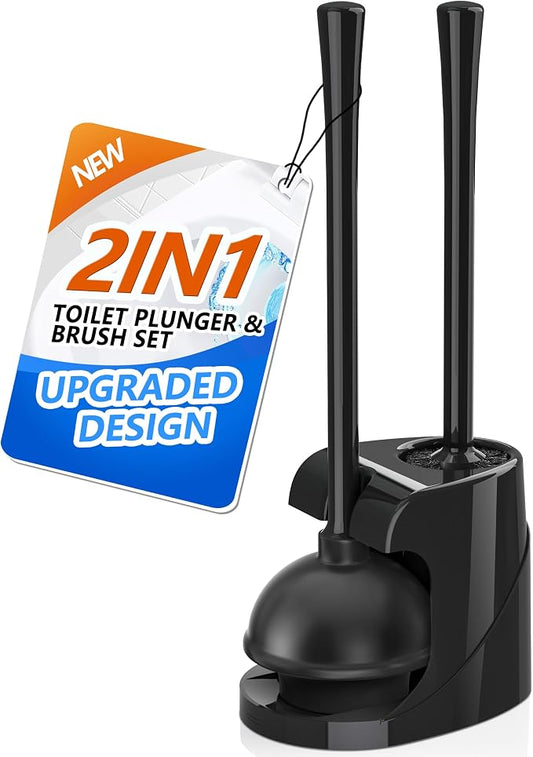 Toilet Plunger and Brush with Holder, Bowl Brush and Heavy Duty Toilet Plunger by TRENTI
