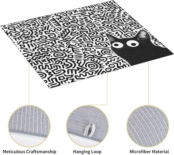 Black Cat Streak Dish Drying Mat 16x18 inches Microfiber Absorbent Fast Dry Mat - Image 3