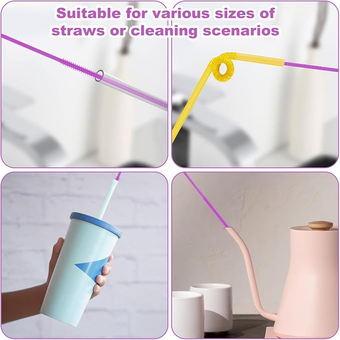 3pcs Silicone Straw Cleaner Brush Set, Reusable Extra Long Drinking Straw - Image 6