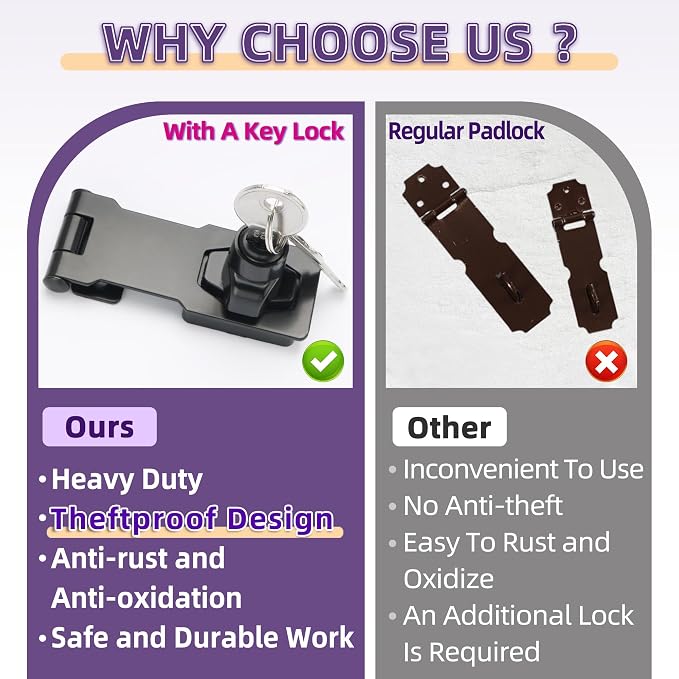 Alise Keyed Hasp Lock, 3 Inch Safety Packlock Clasp Hasp Lock Latch - Image 7