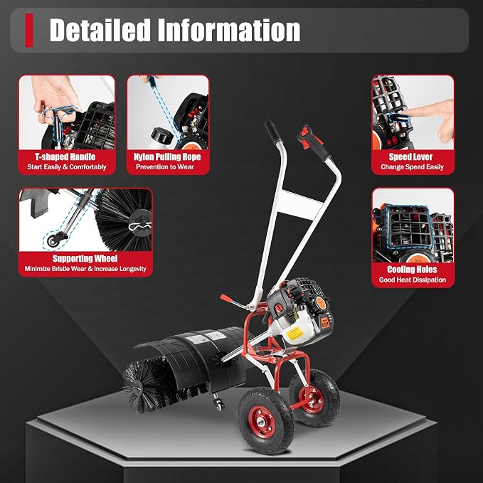 2.5HP 52CC Gas Power Handheld Sweeper, Driveway Turf Snow Broom Brush Cleaner - Image 5