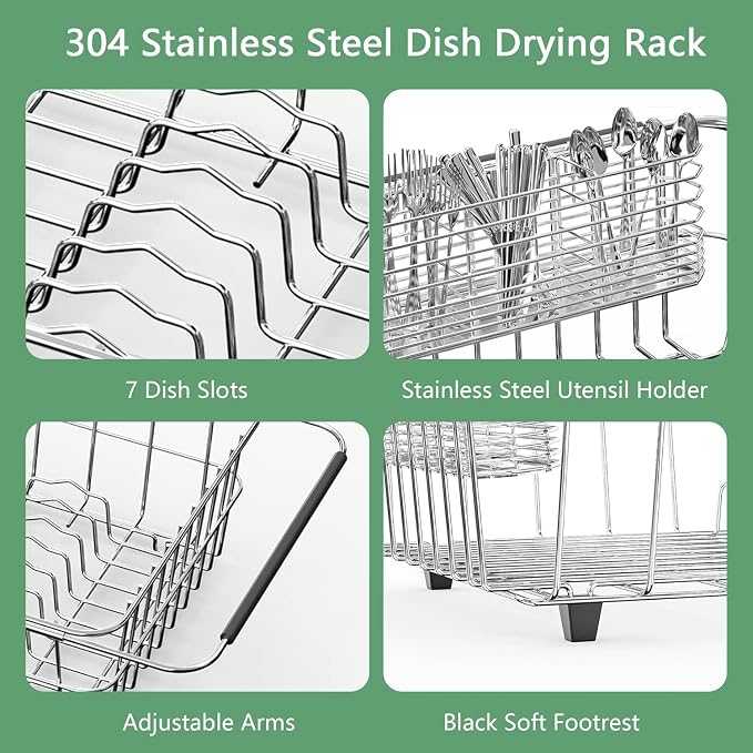 Large Dish Drainer Rack in Sink Adjustable, Expandable 304 Stainless Steel - Image 7