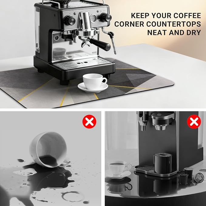 Coffee Splash Mat, 24 x 16 Inch, Geometric Bar Mat, Absorbent Hide Stain Rubber - Image 5