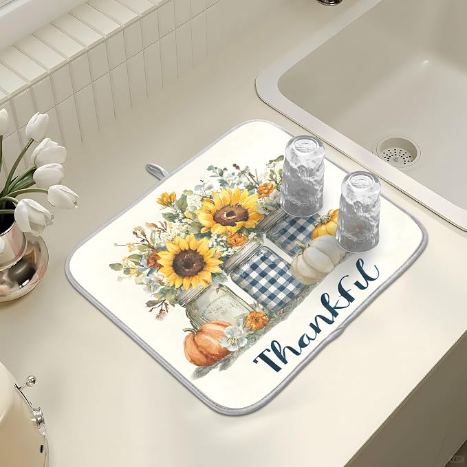 Autumn Pumpkin and Sunflower Floral Vase Dish Drying Mat - Image 7