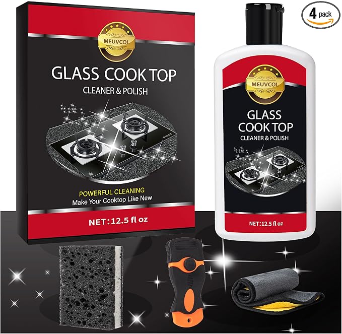Glass Stove Top Cleaner Kit, 12 Oz Glass Cooktop Cleaner Non-Abrasive, Stove by Meuvcol
