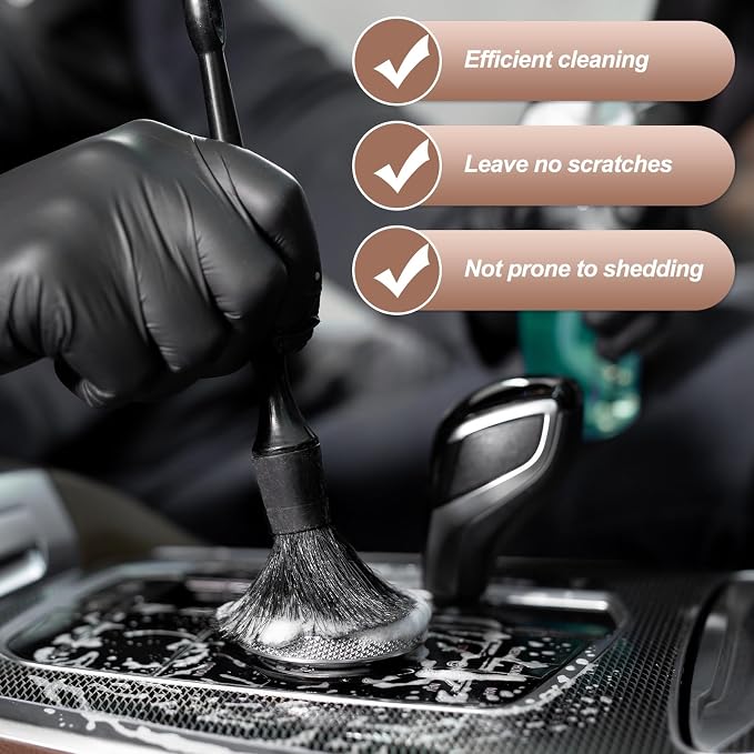 HARFINGTON 3 Pcs Car Detailing Brush 9.1" Natural Bristle Auto Cleaning Brush - Image 4
