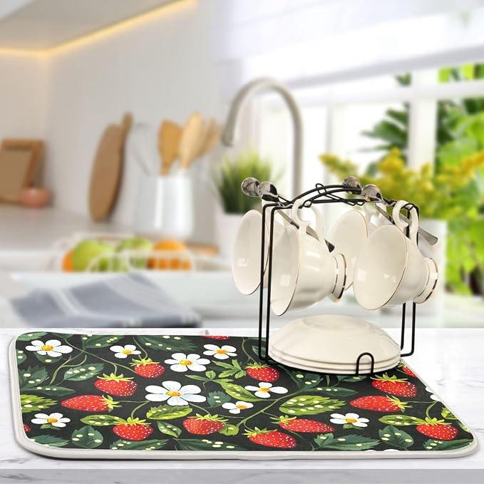 Strawberries White Flowers Dish Drying Mat - Image 5