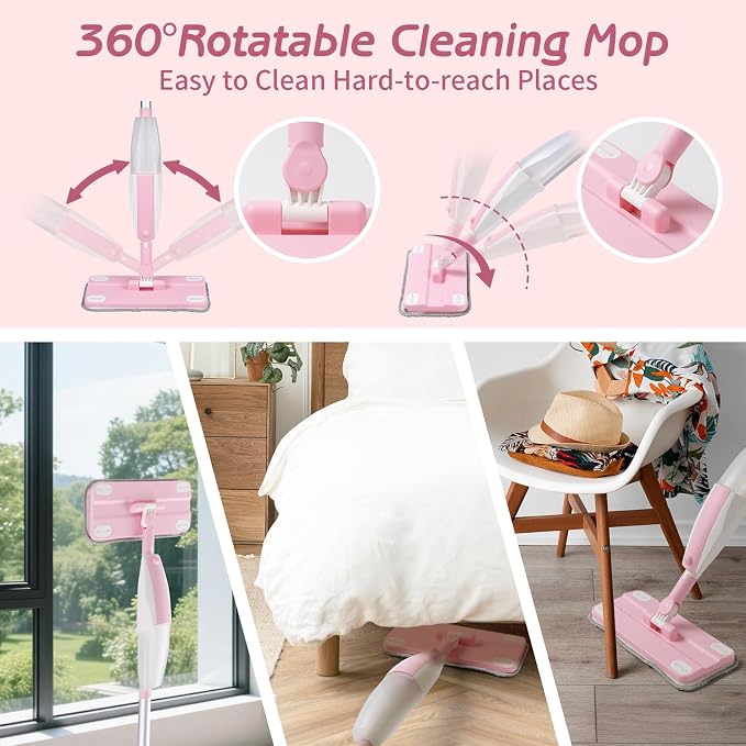 Hilsoeet Kids Spray Mop Pink, Real Working Water-Spraying Toy, Montessori Mini - Image 5