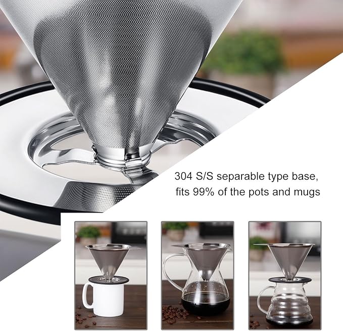 LHS Pour Over Coffee Dripper Stainless Steel Coffee Filter Metal Cone Filter - Image 3