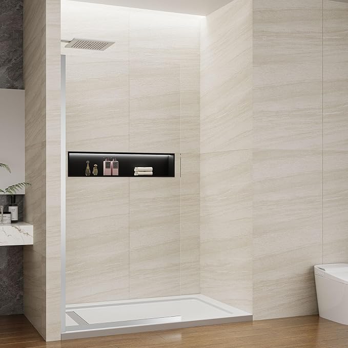 Shower Screen 36" x 76" Half Frameless Shower Wall Panel, Tempered Glass 3/8 by ViivppaiShowerDoors
