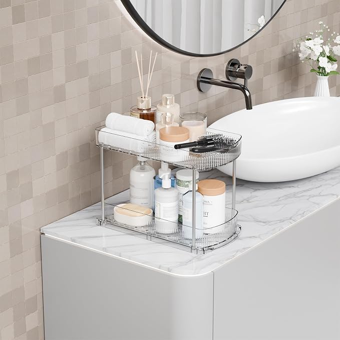 2 Pack Large Pull Out Bathroom Organizers and Storage, 2 Tier 12.8″ Tall - Image 6