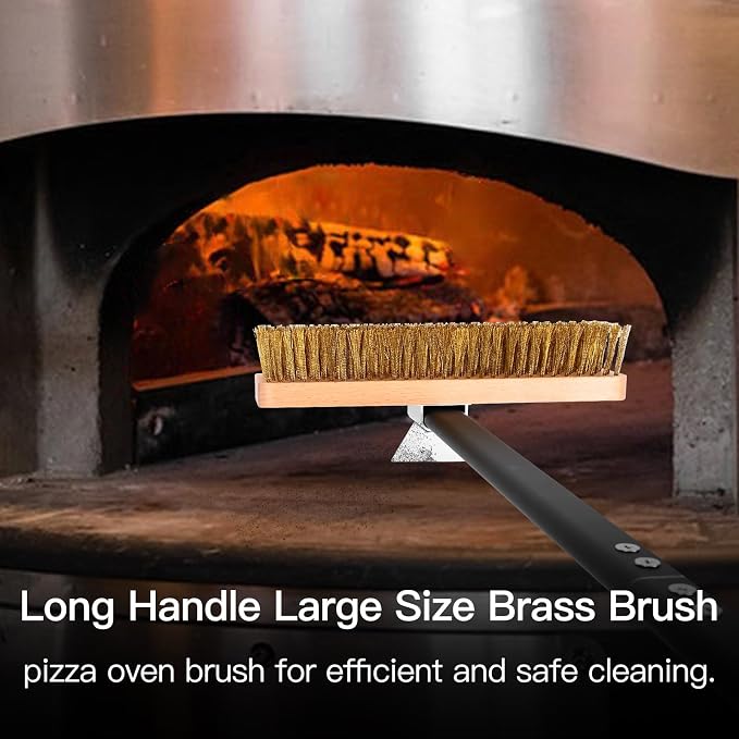 Large Pizza Oven Brush with Scraper, 10.7" Length Brass Bristles Grill Brush - Image 5