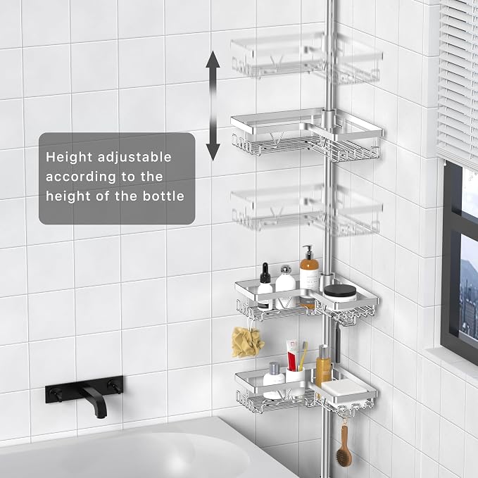 KEGII SUS304 Corner Shower Organizer, Stainless Steel Tension Pole Corner - Image 2
