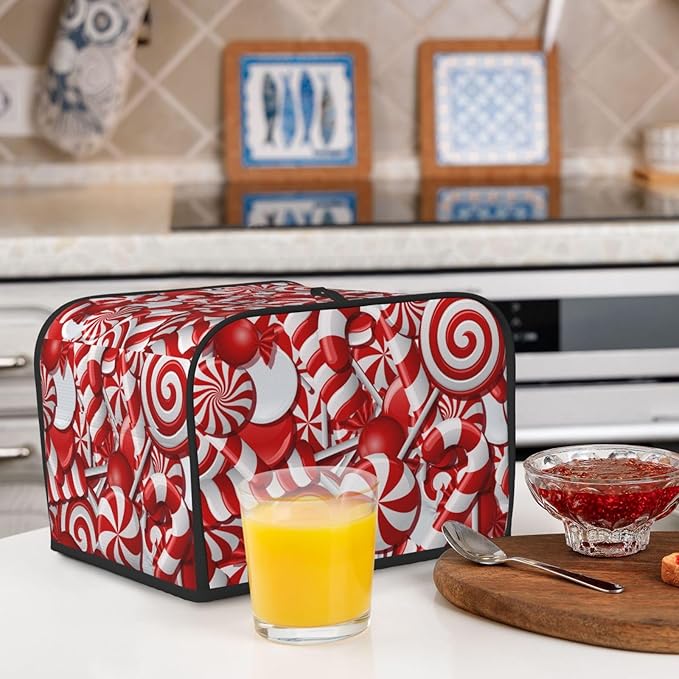 Red And White Christmas Candy Canes 4 Slice Toaster Cover, Waterproof Toaster Dust Cover Bread Maker Protective Cover For Small Kitchen Appliance Dining Room Table Home Decor Gifts
