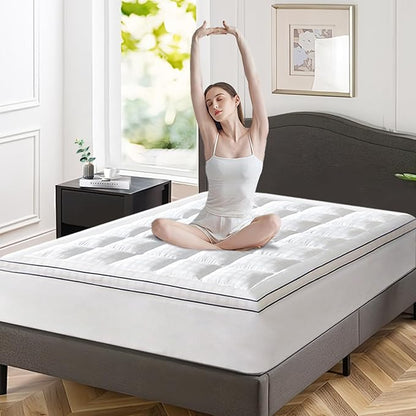 ABENE Mattress Topper for Back Pain Relief, Extra Thick Mattress Pad Pillowtop, Soft Cotton Cover with 8"-21" Deep Pocket, 1300gsm Overfilled Down Alternative Filling (Cotton White, Twin)
