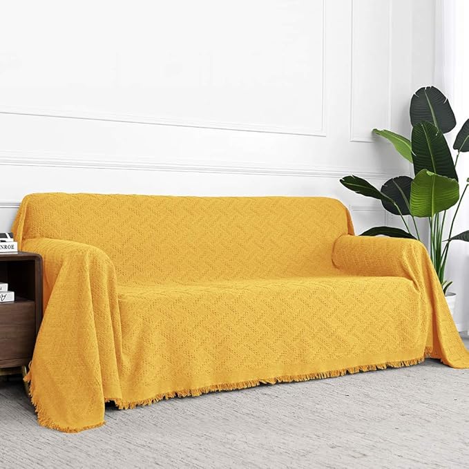 MYSKY HOME Sofa Covers, Couch Cover for 2 Cushion Couch, Geometrical Sectional Couch Covers for Dogs, Sofa Throws Sofa Slipcovers for Pets, & Kids (X-Large, 71" x 118", Yellow)