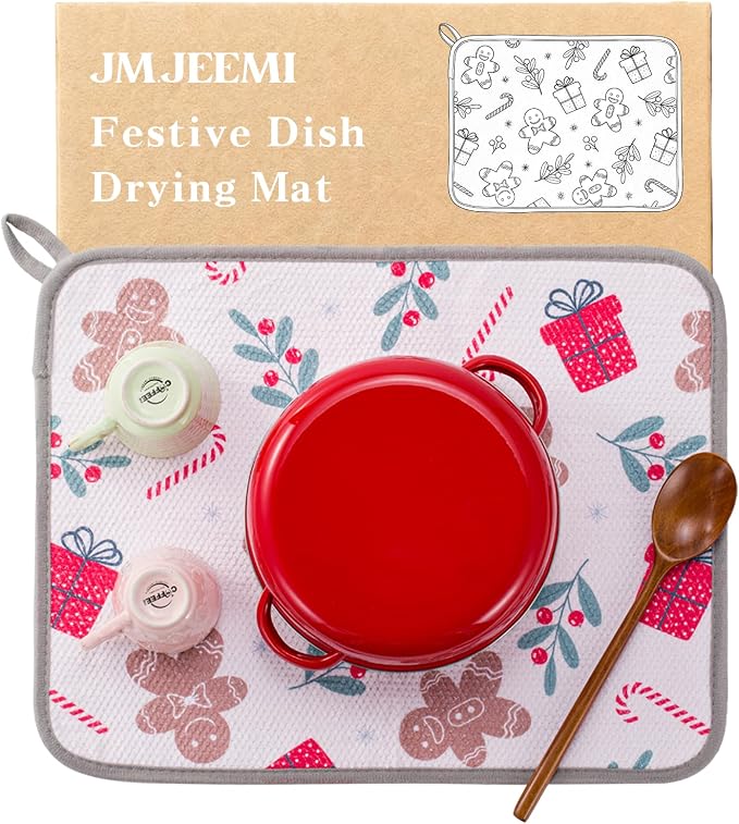 Festive Dish Drying Mat 2 Pack by JM.JEEMI, Versatile Dish Mat Drying Kitchen by JMJEEMI