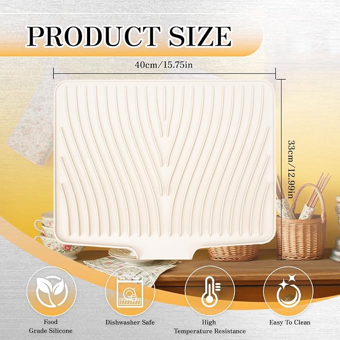 RoseFlower Dish Drying Mat, Large 15.7" x 13" Silicone Dish Mat Drying Kitchen - Image 2