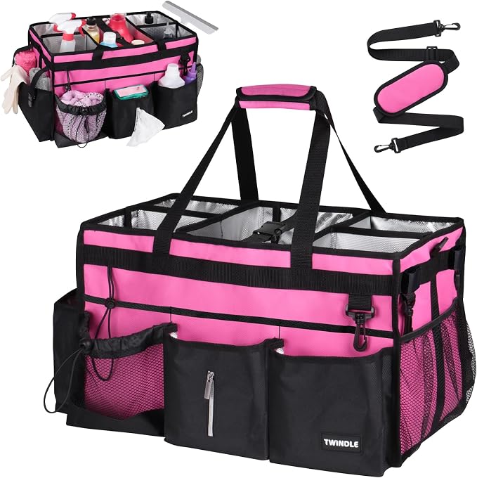 Large Cleaning Caddy Bag With Detachable Divider, Caddy Organizer With Handle by TWINDLE