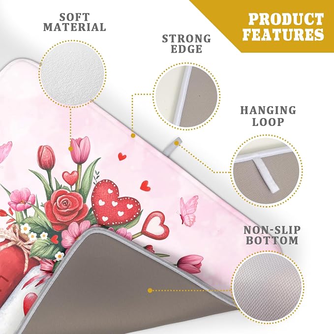 Rose Vase Dish Drying Mat 18x24 inch Romantic Floral Washable Absorbent Dish - Image 4