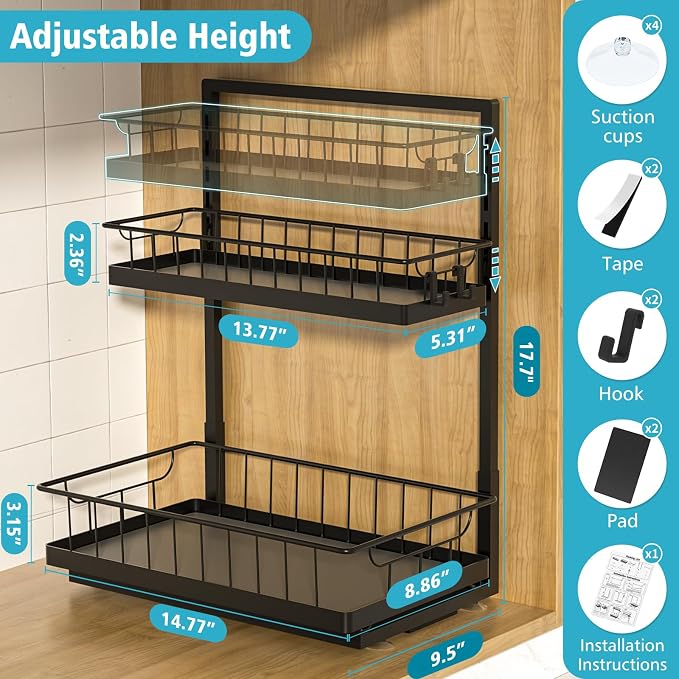 WOWBOX 2 Pack Under Sink Organizer 2 Tier Slide Out Cabinet Organizer Under - Image 2
