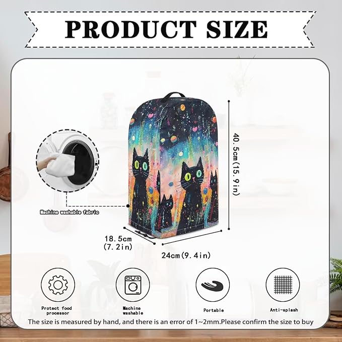 Vintage Black Cat Blender Dust Cover Food Processor Cover Coffee Machine Appliance Covers for Kitchen Counter Blender Covers for Kitchen Machine