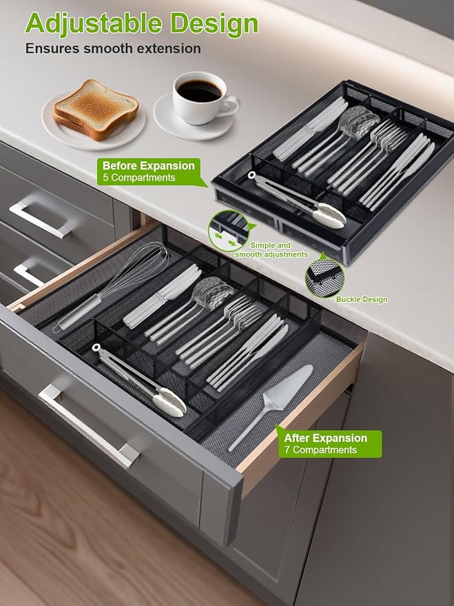 Silverware Organizer Metal Mesh, Drawer Organizer, Utensil Cutlery Tray - Image 7