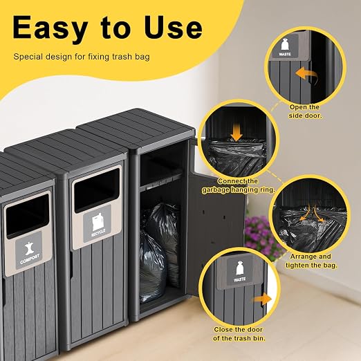 ROJIK 35" Tall Outdoor Trash Can, Weatherproof Resin Garbage Indoor Durable - Image 7