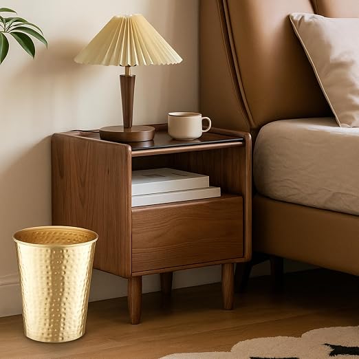 Monarch Abode Brushed Gold Hand Hammered Metal Wastebasket - Image 7