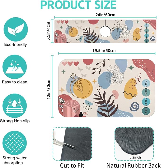 Dish Drying Mat for Kitchen Counter Matt, Super Absorbent Non-slip Rubber Backed - Image 2