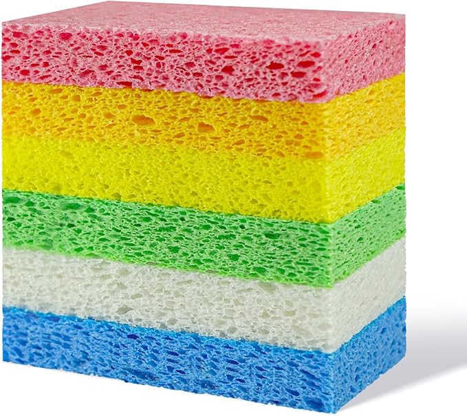 Non-Scratch Kitchen Sponges 6 PCS | Compressed Cellulose Sponges | Natural by Biguphate