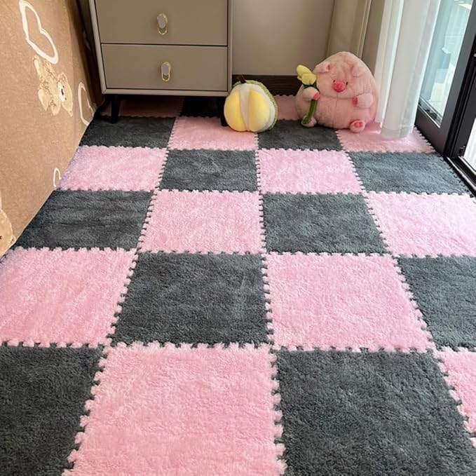 12Pcs Interlocking Carpet Tiles, Fluffy Play Mat Floor Tiles Thick Padded by Unknown