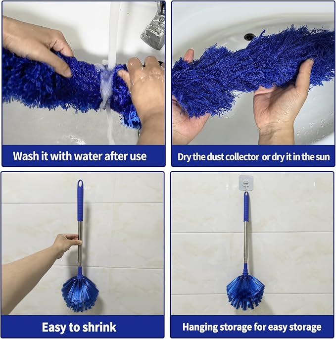Cobweb Duster with Extension Pole, Washable Cleaning Duster Set with 2 Duster - Image 8