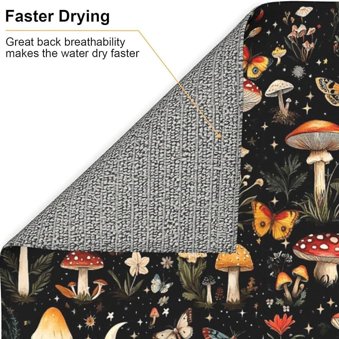 Black Forest Mushroom Butterfly Dish Drying Mats, Absorbent Microfiber Cute - Image 5
