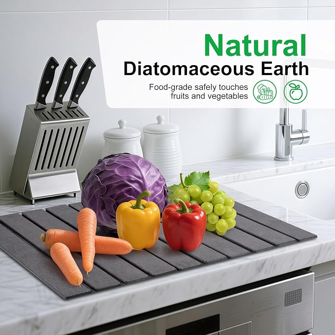 Stone Drying Mat for Kitchen Counter Large, Foldable Quick Dry Diatomaceous - Image 2