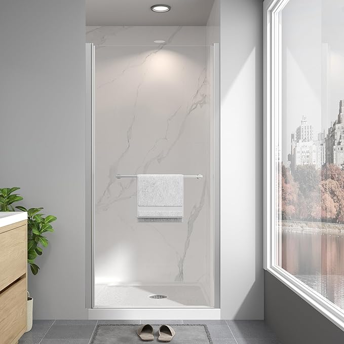 Frameless Pivot Shower Door 36"-38" W x 72" H, Swing Shower Glass Doors by EASYWORC