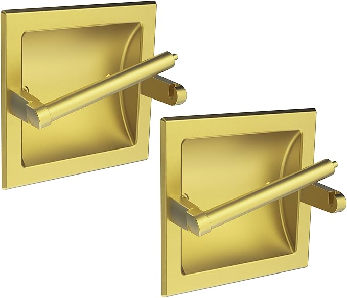 Recessed Toilet Paper Holder 2 Pack Gold， in Wall Toilet Paper Holder by WZKALY
