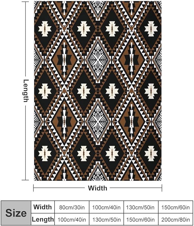 Rustic Western Throw Blanket, Southwestern Bohemian Ethnic Style Native Aztec Pattern Flannel Blanket for Sofa Bed, All Seasons 30"x40"