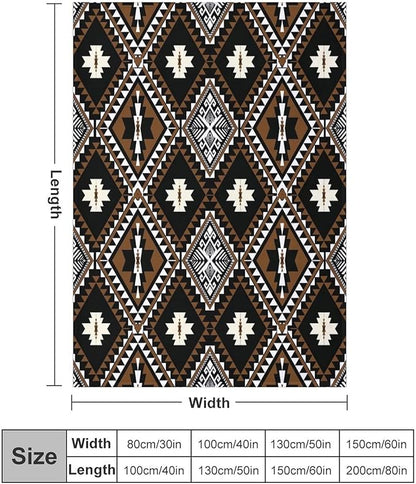 Rustic Western Throw Blanket, Southwestern Bohemian Ethnic Style Native Aztec Pattern Flannel Blanket for Sofa Bed, All Seasons 30"x40"
