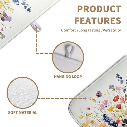 Spring Floral Dish Drying Mat for Kitchen Counter Summer Colorful Flower - Image 2