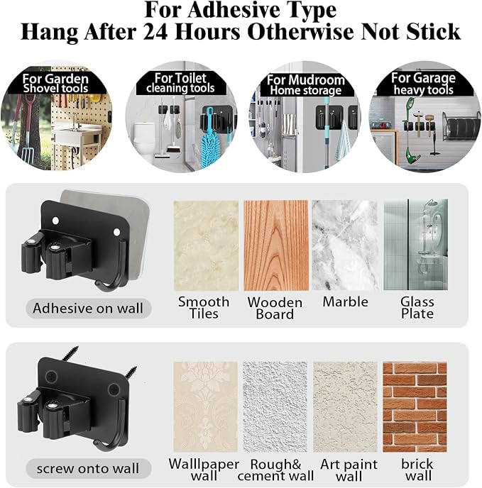 Mop and Broom Holder Wall Mount Stainless Steel 304 Tool Garage Organization - Image 5