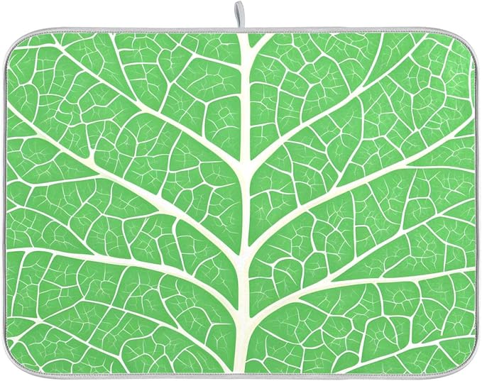 Green Leaf Veins Dish Drying Mat by BOENLE-WELCOMEYOURCOMING